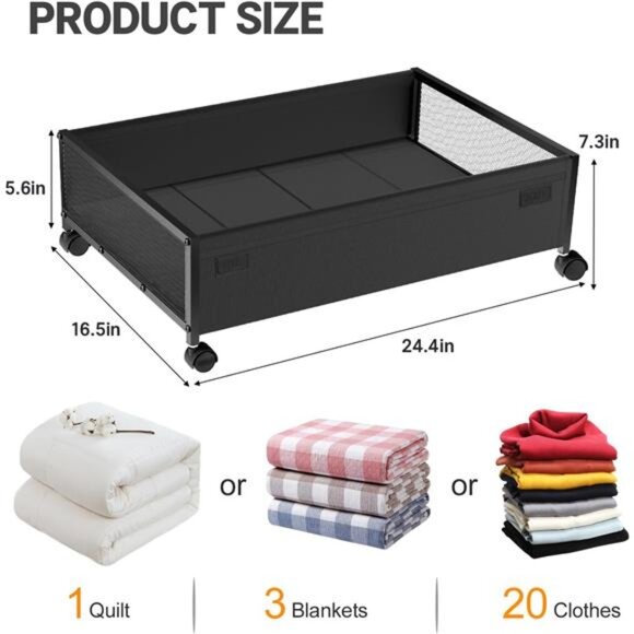 2-Pack Under Bed Storage with Wheels - Fulpower Rolling Underbed Organizer - Picture 3 of 7